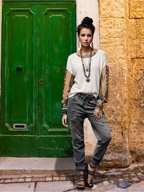 NWT Free People We The Free Blossom Thermal Top Mixed Media Balloon Sleeve Sz Sm